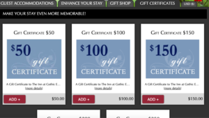 Screenshot of Gift Certificate Page